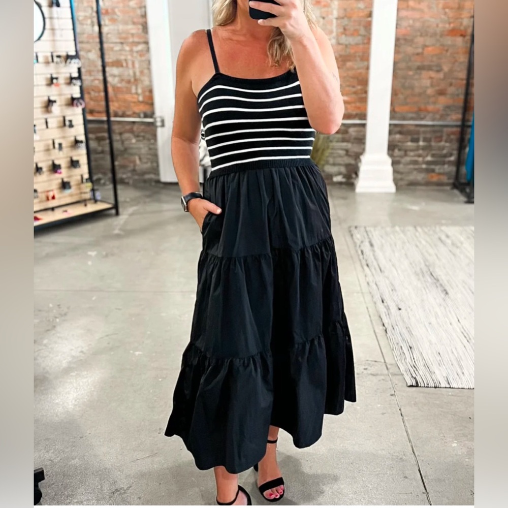 Striped Tiered Midi Dress